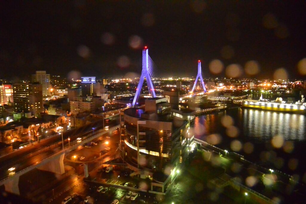 青森県の障害者雇用の事例を紹介する記事のトップ画像で、青森県を象徴するアスパム展望台からの夜景の写真です。